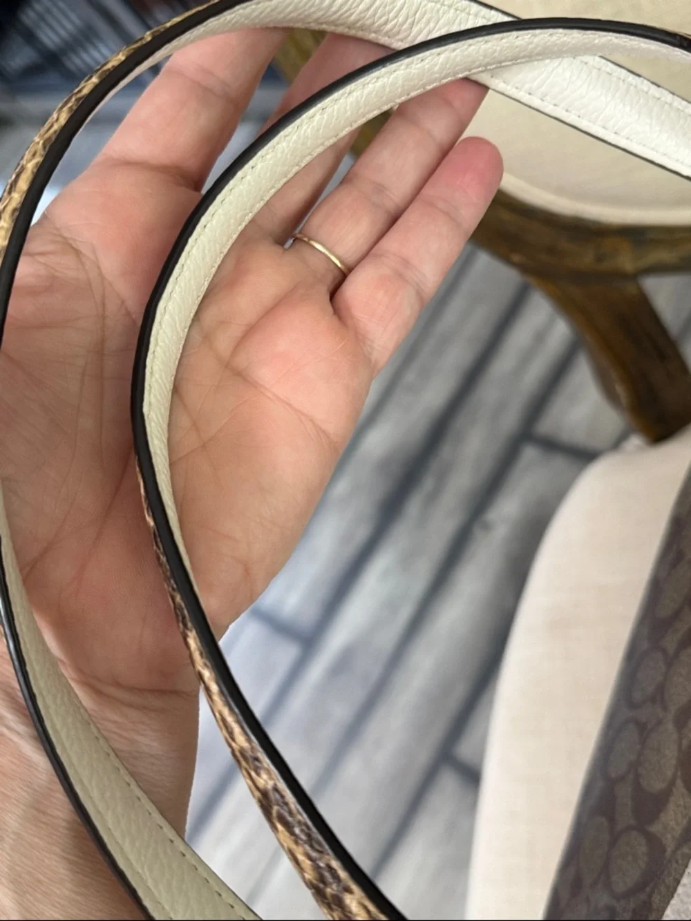 Coach Kristy Signature Canvas Shoulder Bag with White Panels & Snakeskin Trim